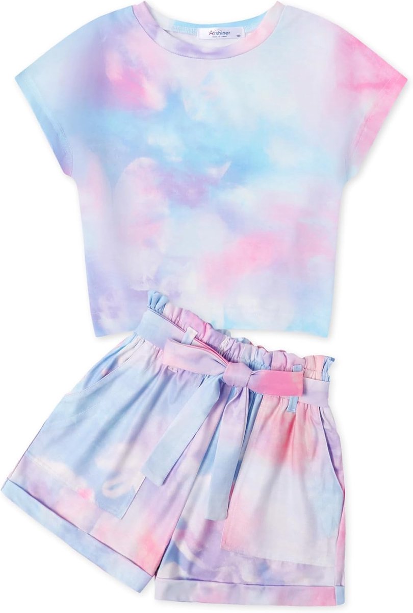 SnelShoppen - Meisjes Kleding Set, Zomer T-Shirt met Shorts, Casual Mode, Korte Mouwen, Outfit voor Kinderen 6-14 Jaar, Zacht en Comfortabel, Perfect