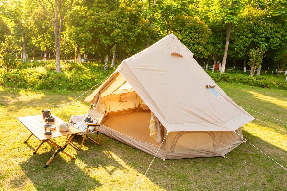 MIVRAY Tent - Ruime Gezinstent 300 x 300 x 200 cm - Oxford Polyester - Beige - Voor 3-4 Personen en 4 Seizoenen