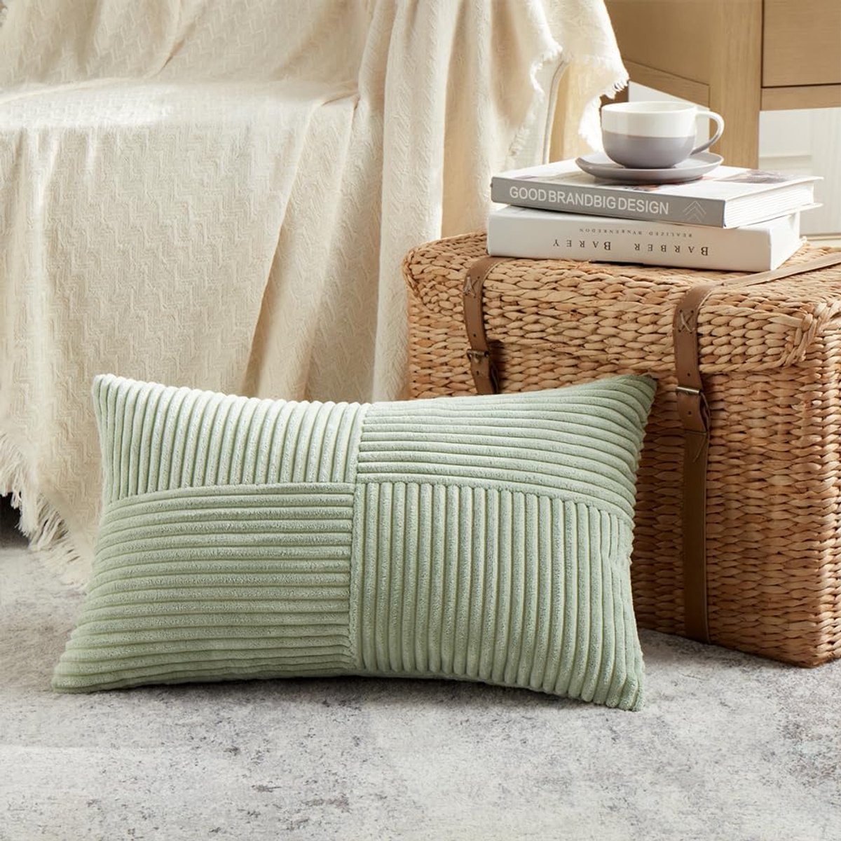 Zachte Corduroy Kussensloop voor Bank en Slaapkamer - Saliegroen, 30 x 50 cm