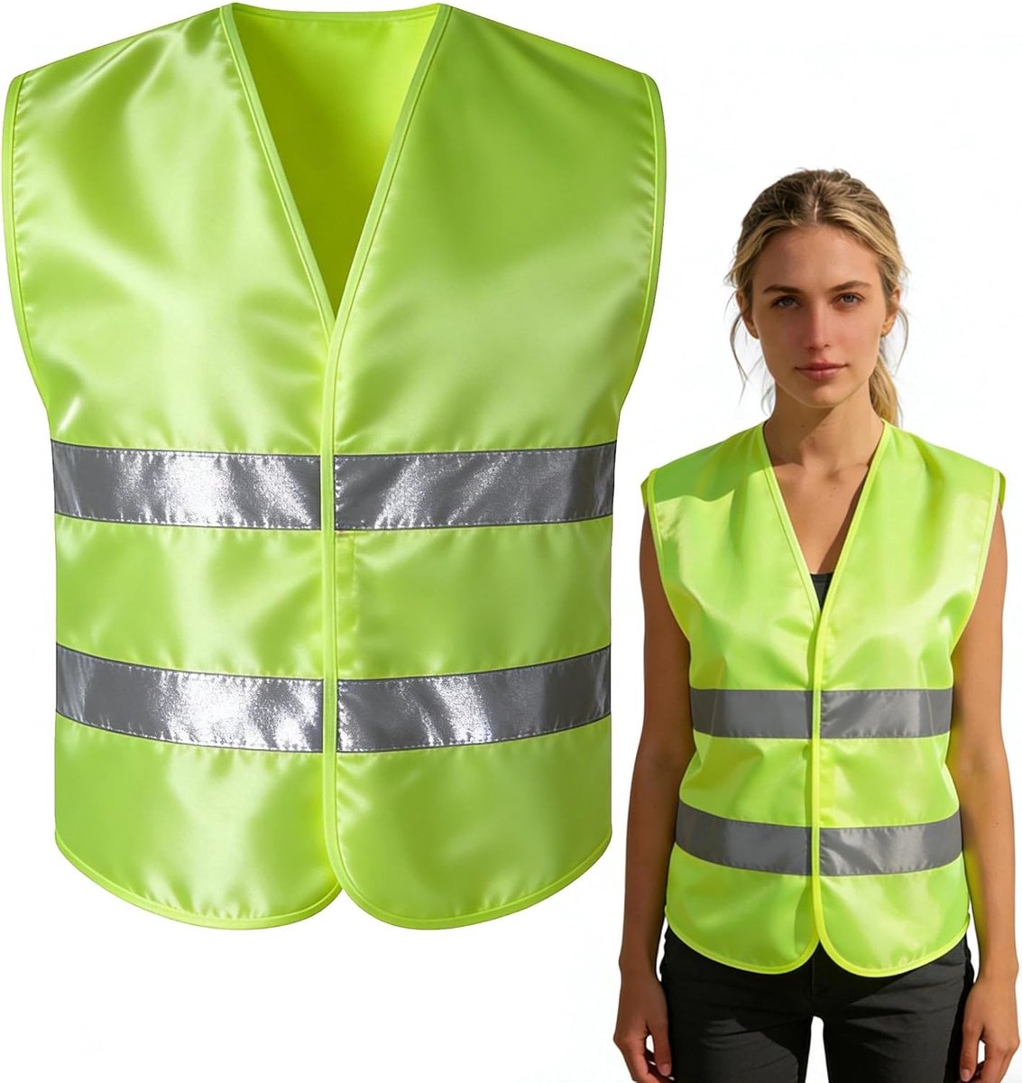SnelShoppen - Set van 6 Reflecterende Veiligheidsvesten voor Auto, Geel, EN ISO 20471:2013, Unisex, 100% Polyester, Ideaal voor Weggebruik, Camping, E