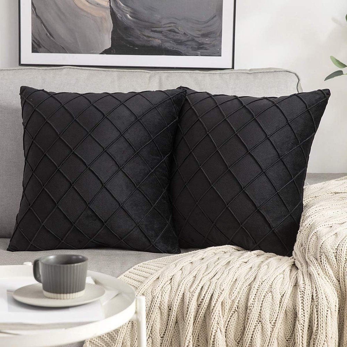 SnelShoppen - Set van 2 Velvet Kussenhoezen 45 x 45 cm - Zachte Vierkante Decoratieve Kussens - Super Zacht en Huidvriendelijk - Zwart voor Woonkamer
