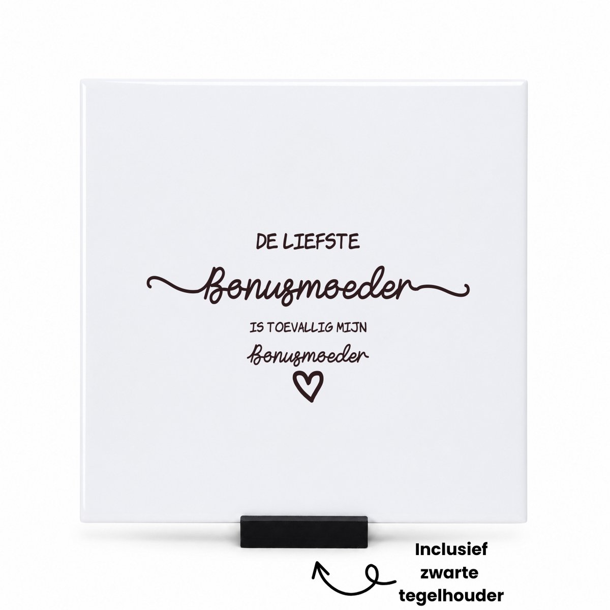 Hacebo Bonusmoeder cadeau tegeltje met tegelhouder - De liefste bonusmoeder - tegeltjes met tekst - Stiefmoeder cadeau - Bonusmama - Bonusmoeder cadeautjes - Moederdag cadeau - mamacadeautjes verjaardag - liefste mama - spreuktegels - 15x15 CM Wit