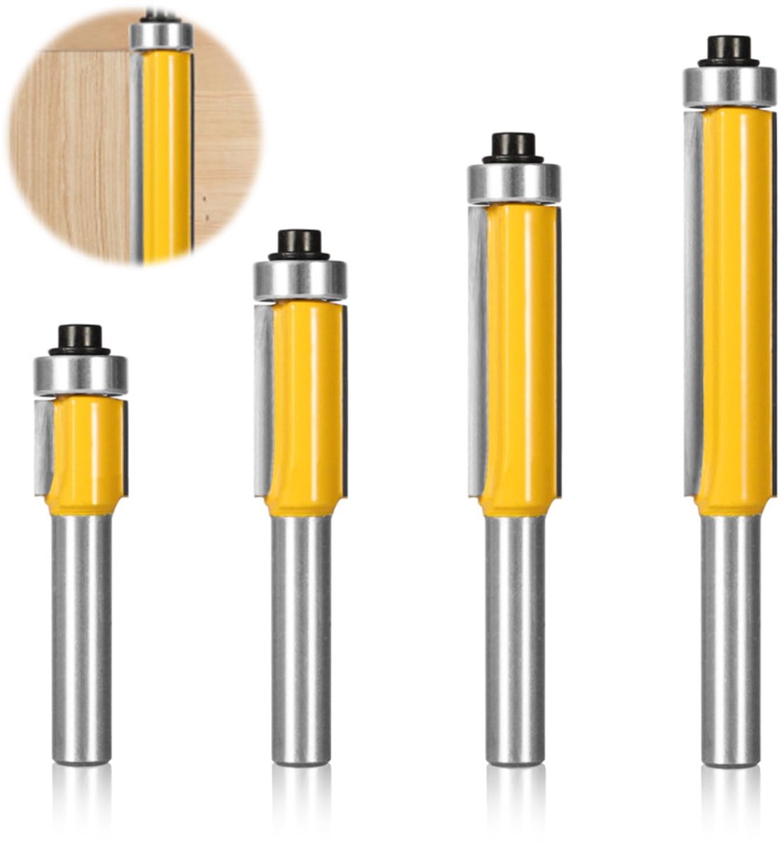 SnelShoppen - 4 Stuks Edge Free Top Kogel Lagers 8mm Shank, Kopieerfrezen met Kogel Lagertjes, Groevenfrees, Houtbewerkingsgereedschap voor Houtbewerk