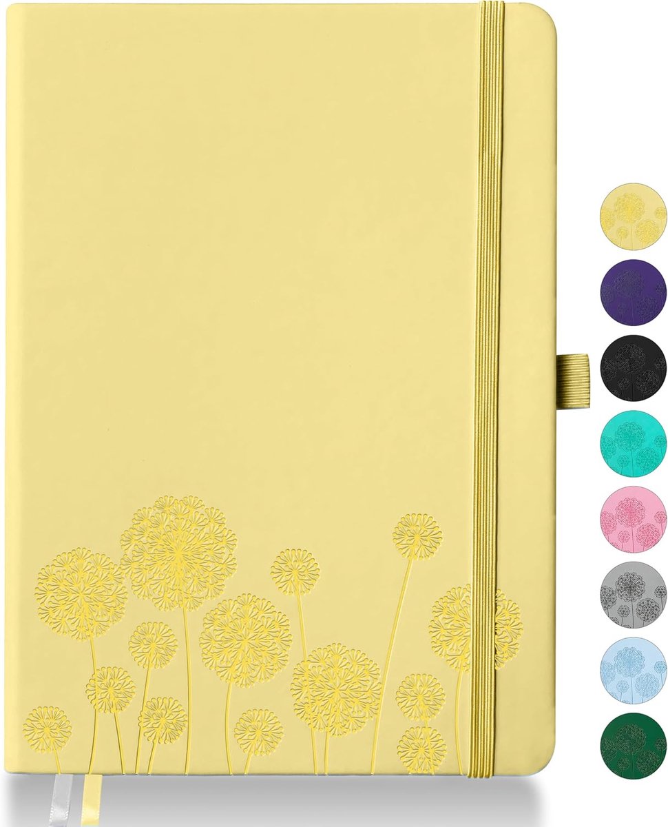 SnelShoppen - A5 Notitieboek Agenda voor Vrouwen - Geel Leer, 200 Pagina's Reisdagboek met Penhouder en Lint, Perfect voor Werk en Journaling