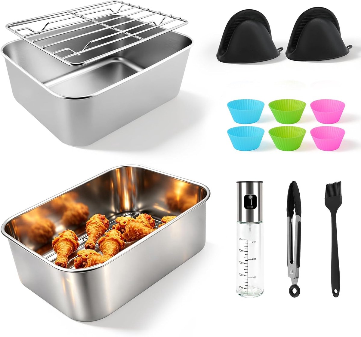 SnelShoppen 304 Roestvrijstalen Airfryer Inlegbakken Set van 15 Stuks voor Ninja Double Zone AF400 451 300EU Vaatwasmachinebestendig Airfryer Acce