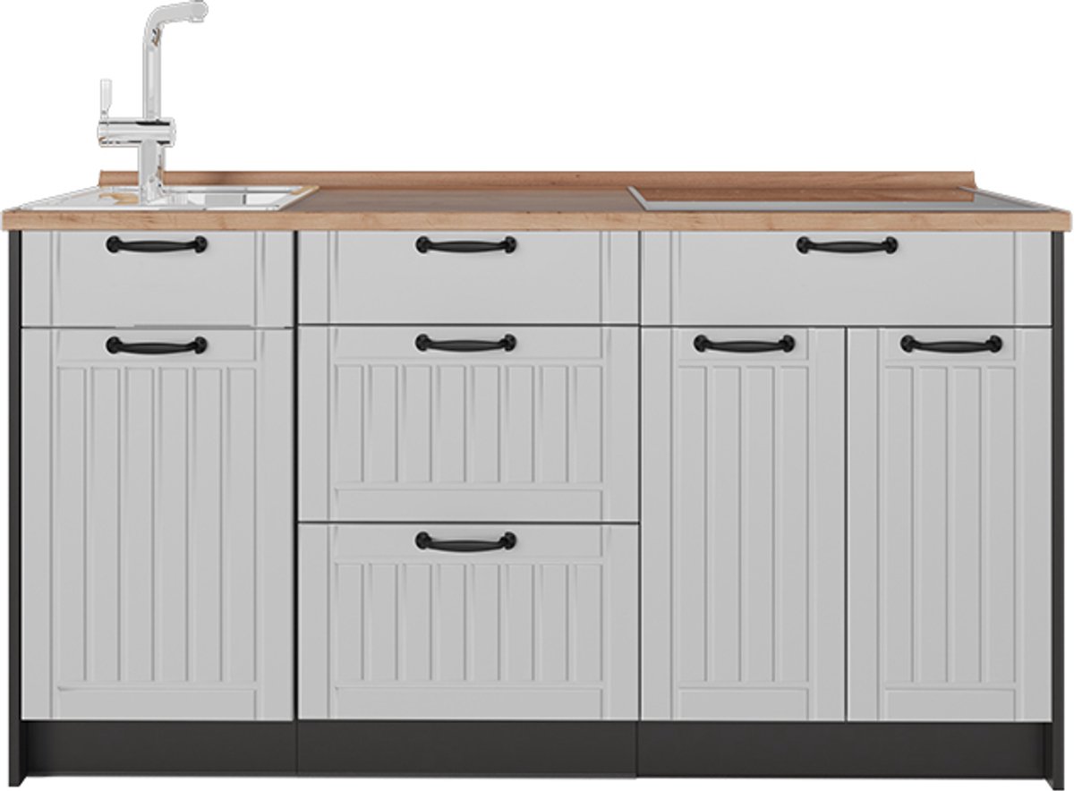 Vicco Keukenblok Fame-Line, Wit Landhuis, 150 cm, WB Eik