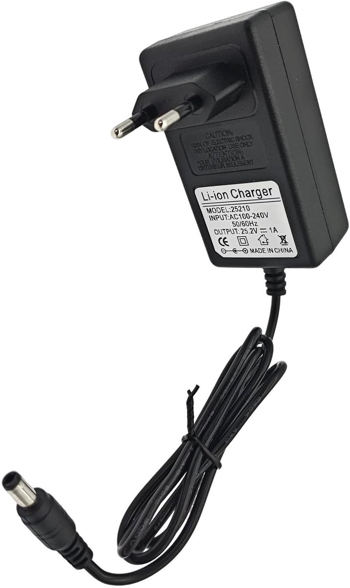 SnelShoppen - Lithium Acculader 25.2V 1A DC Adapter met Indicatorlicht voor Li-ion Batterijen - Geschikt voor Huishoudelijke Apparaten - 150 cm Kabel