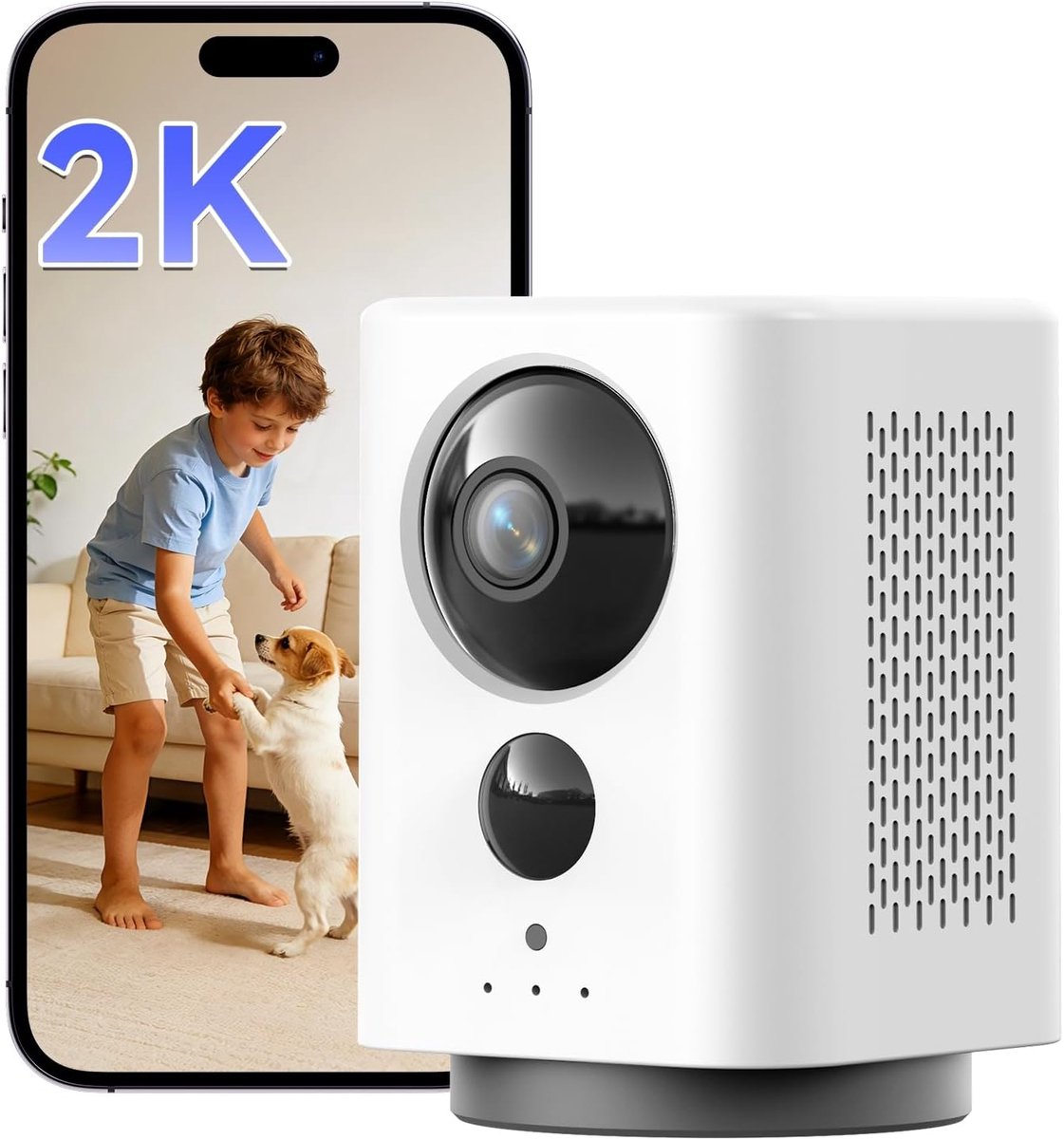 SnelShoppen - 2K WLAN Bewakingscamera Binnen 360° PTZ Draadloos Oplaadbare Accu 7800 mAh IP Camera voor Baby's Huisdieren Kleurennachtzicht PIR Person
