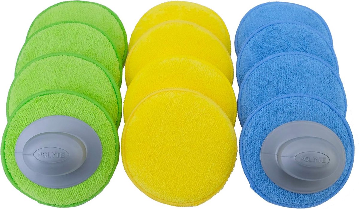 SnelShoppen - Microfiber Applicator Pad met 2 Handgrepen - 12-Pack Multi-Kleur - Blauw, Groen, Geel - 12.7 cm - Voor Waxen, Polijsten en Onderhouden v
