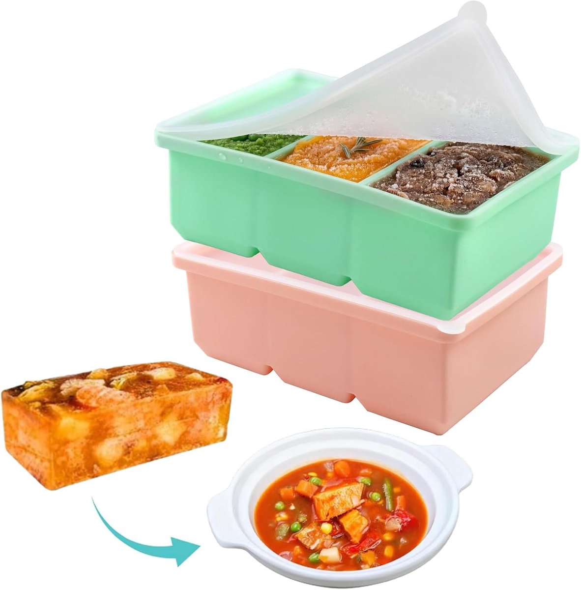 SnelShoppen - Siliconen Vriesvorm met Deksel, BPA-vrij, Ruimtebesparend voor Bouillon en Ovenschotels, Duurzaam Materiaal, Stapelbaar, Ideaal voor Vri