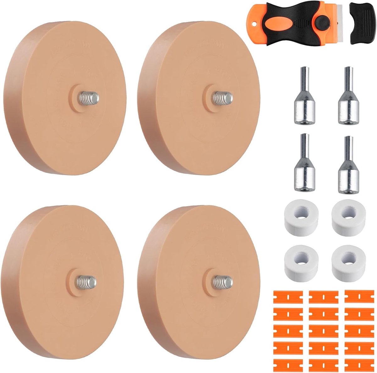 Thijox - Set van 4 Folie-Gummen met 15 Reservemessen & Handvat - Perfect voor Verwijderen van Lijm- en Folieresten op Auto's en Motorfietsen