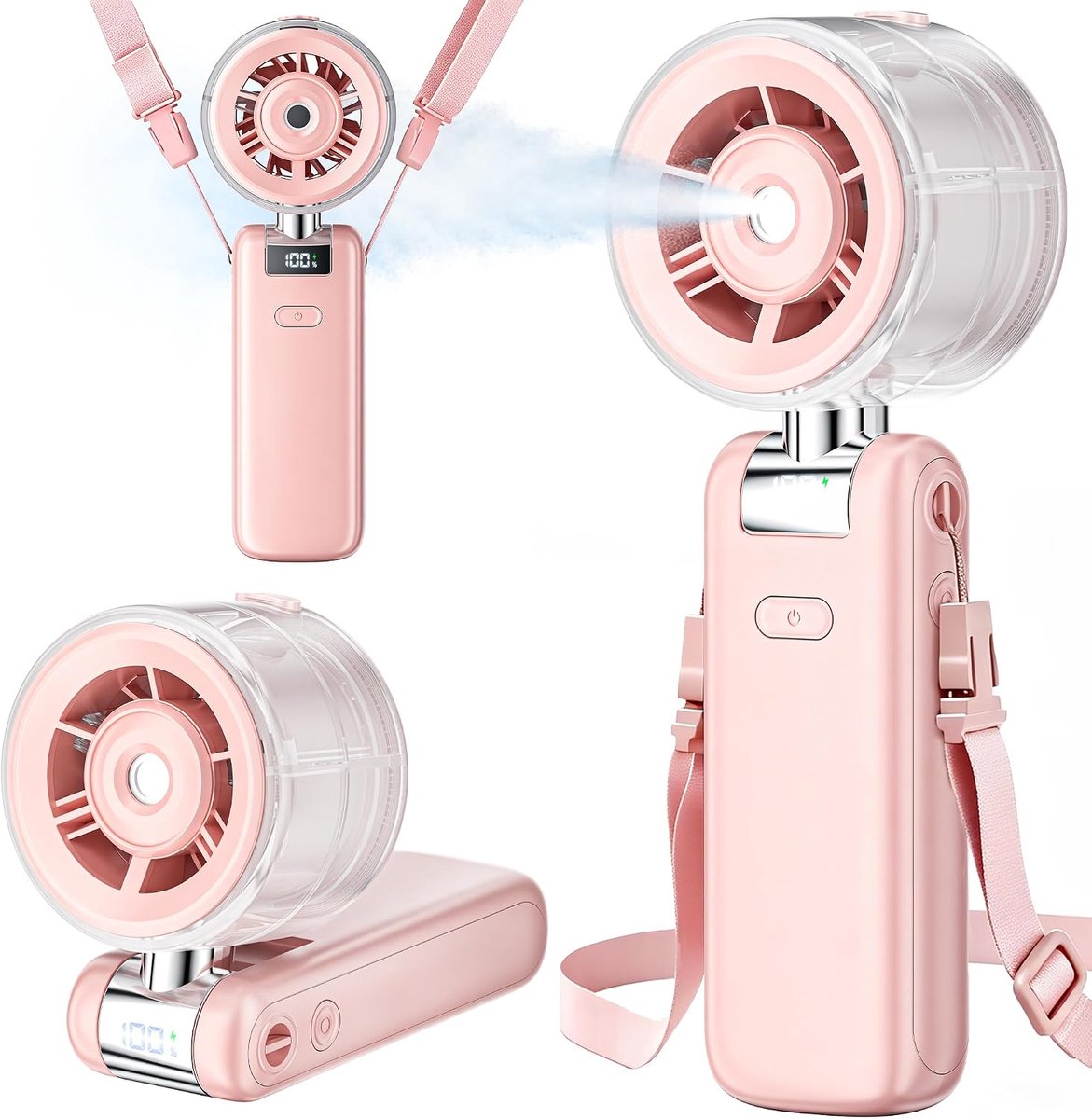 SnelShoppen - Handheld Misting Ventilator met Koele Mist Spray, Draagbare Turbo Ventilator 4000mAh Oplaadbaar, 5 Snelheden, Opvouwbare Water Mister vo