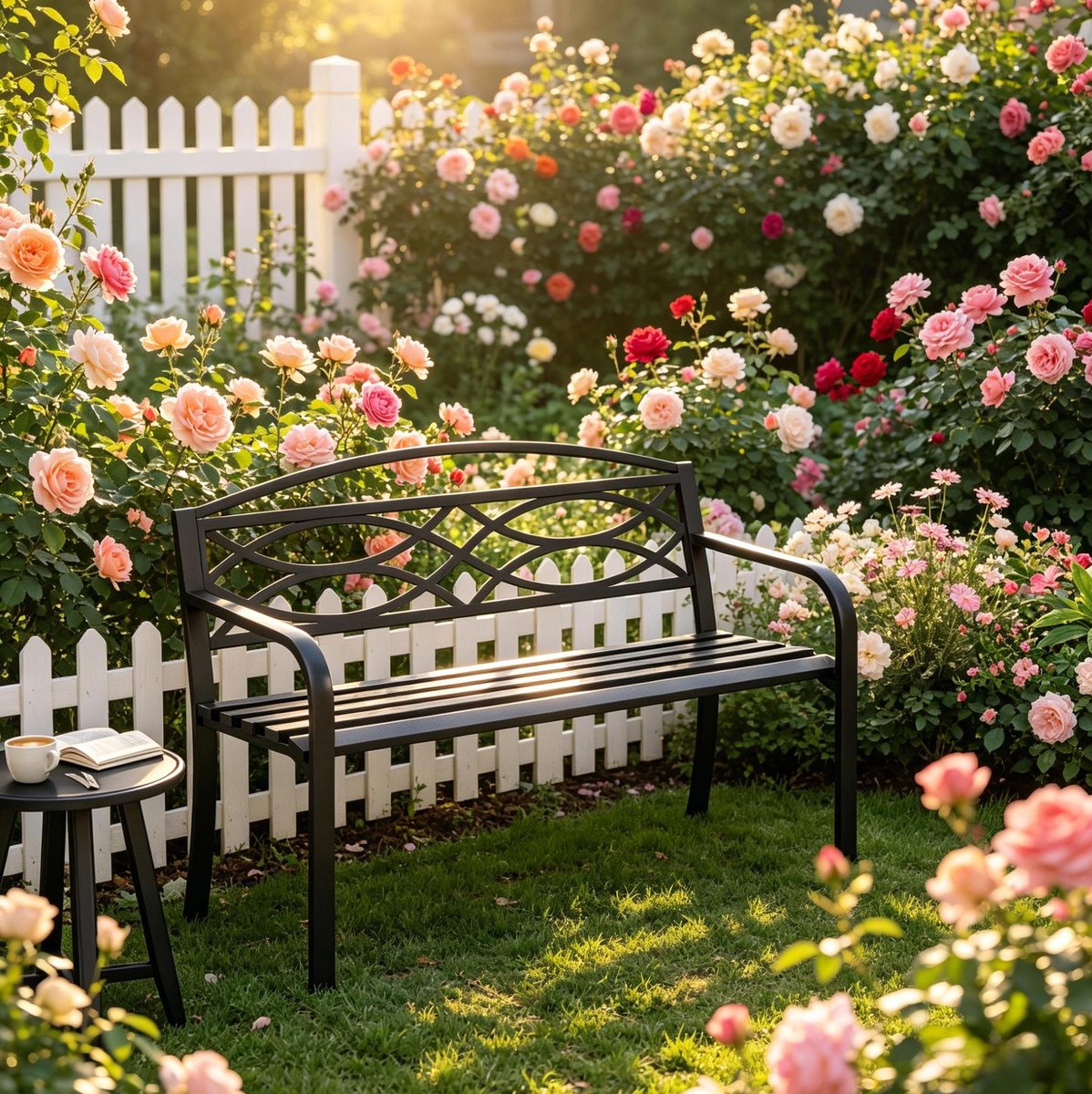 FloraGrace Tuinbank 127,5 Cm – Met Rugleuning En Armleuningen Voor 2 Tot 3 Personen – Weerbestendig Voor Tuin, Balkon En Terras – Metaal – Zwart
