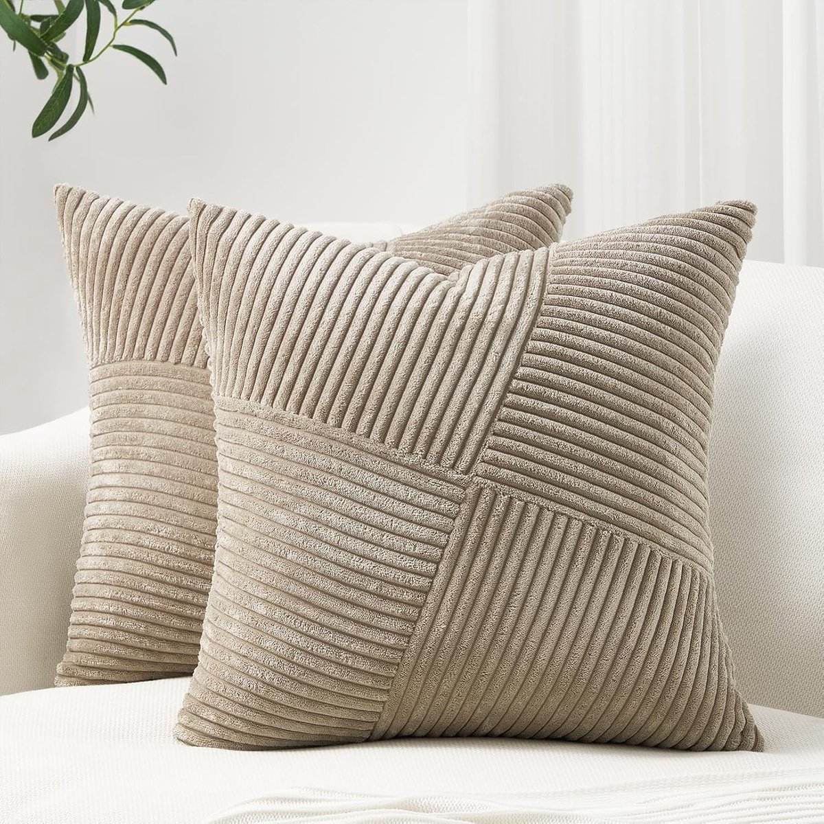 SnelShoppen - Set van 2 Corduroy Kussenslopen 60x60 cm - Zachte Decoratieve Kussenovertrekken met Windmolen Strepen Patroon - Boho Sierkussens voor Ba