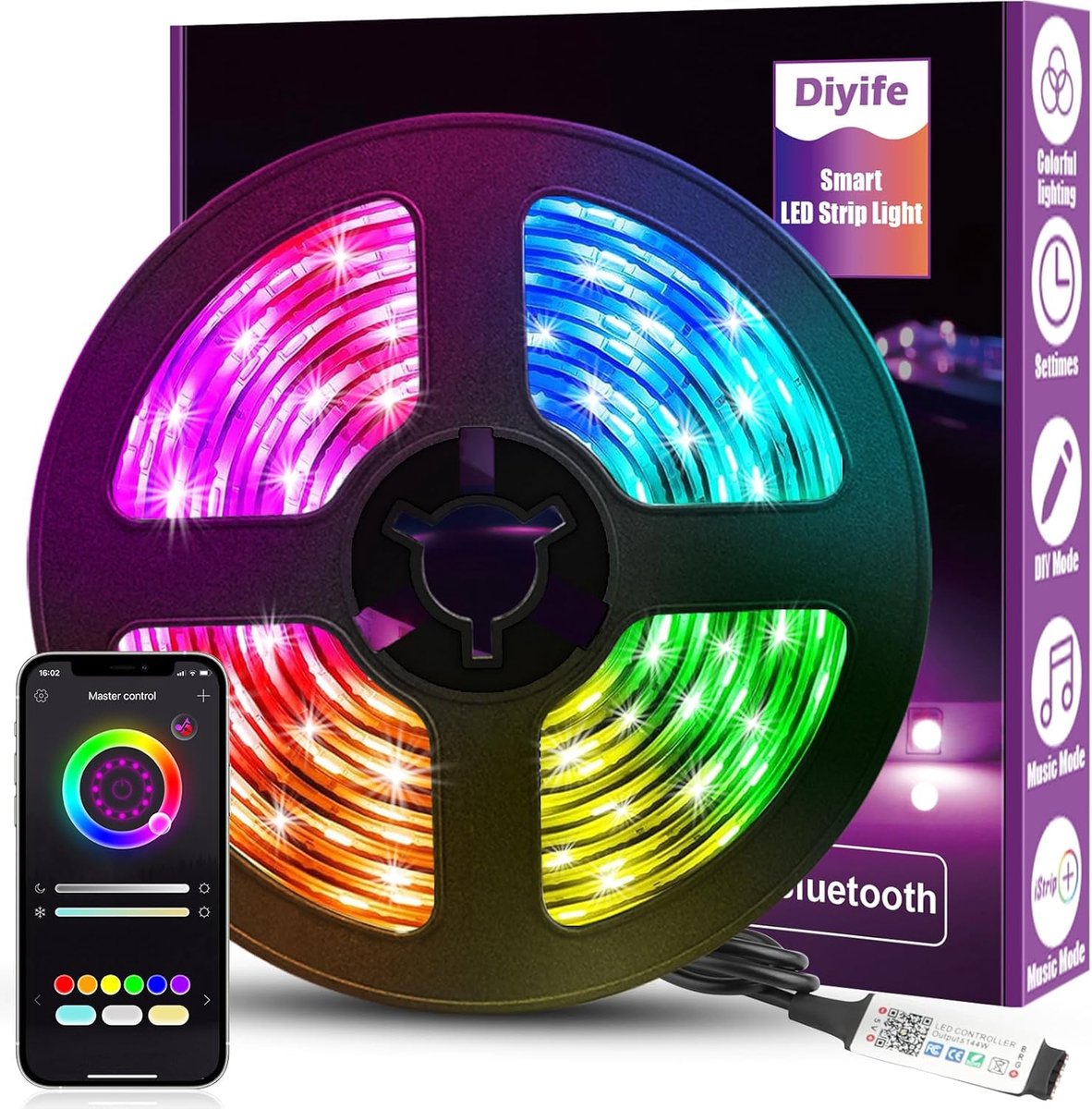 SnelShoppen - DIY LED Strip 3m - Heldere RGB Lichtstrip - Bluetooth App Smart Control - Flexibele Kleurverandering - Muziek Synchronisatie - USB Inter