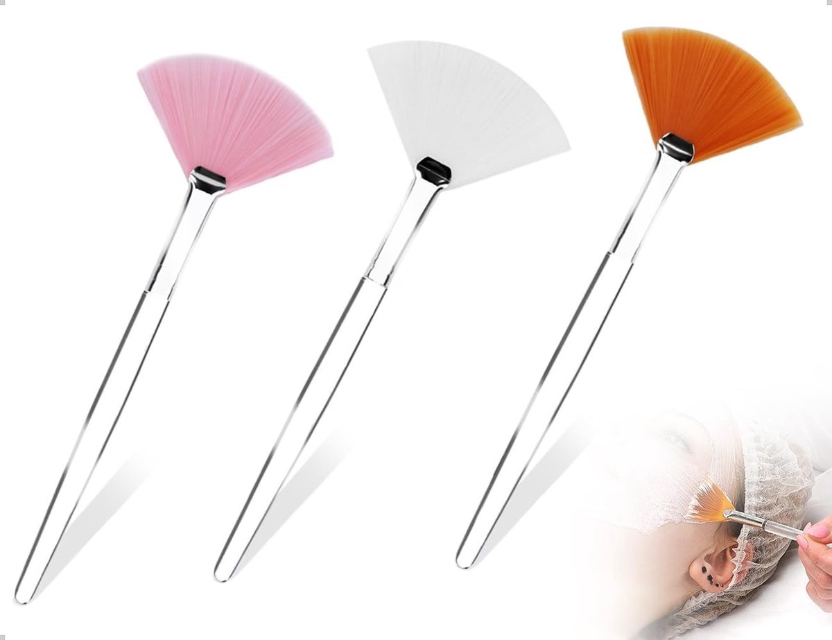 Set van 3 Zachte Fan Brushes voor Make-up, Perfect voor Modder- en Klei Maskers, Geschikt voor Vrouwen en Meisjes