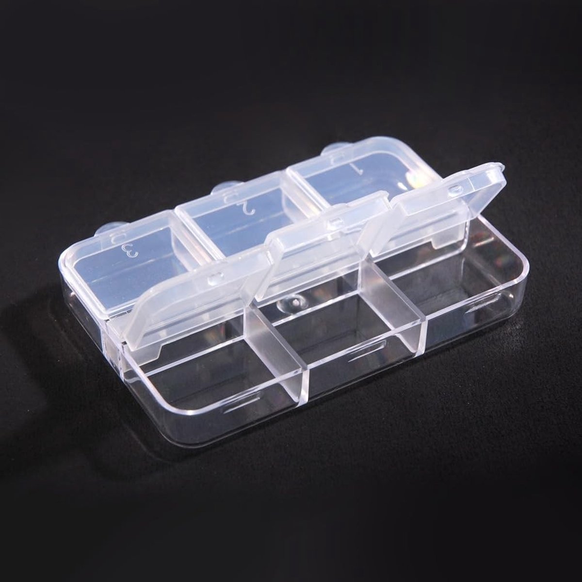Set van 4 Mini Opbergdozen met 6 Compartimenten voor Sieraden, Schroeven en Knutselmaterialen, Afmetingen 8 x 5.5 x 1.5 cm