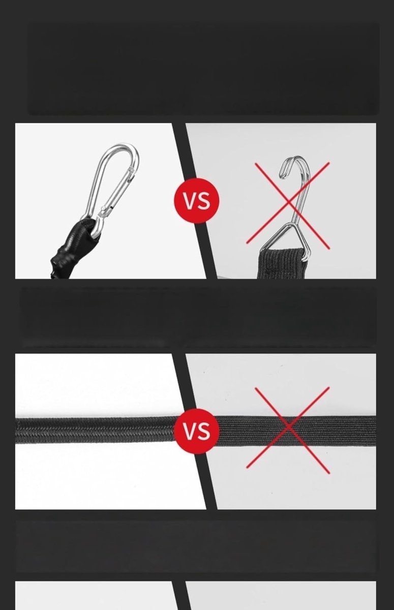 3M Rubber Tensioner met Carabiner Haak - Elastische Band voor Handkar, Bagage en Kamperen