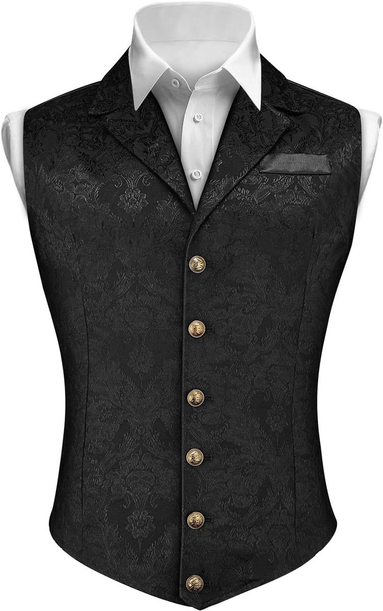 Zwart heren vest voor bruiloften en feesten, 1920s stijl, V-hals, knoopsluiting, ideaal voor personeel en kostuums