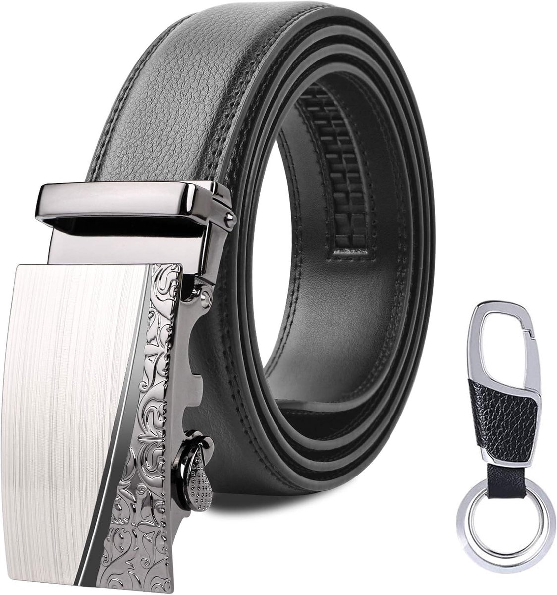 Heren Leren Riem met Automatische Gesp, Ratchet Riem 3.5cm * 125cm, Inclusief Sleutelhanger en Cadeaubox