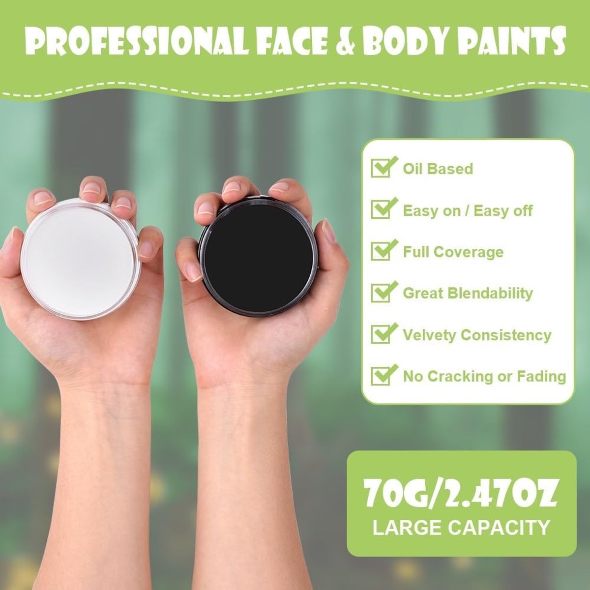 Professionele Olieverf voor Gezicht en Lichaam, 2 Stuks met Driehoekige Spons, Niet-Toxische Verf voor Kinderen en Volwassenen, Ideaal voor Halloween en Cosplay, 70G Make-up Benodigdheden