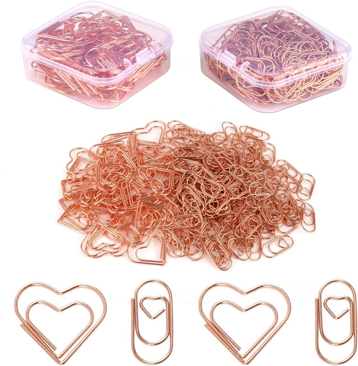 200 Stuks Hartvormige Paperclips in 2 Stijlen, Metalen Roze Goud, Kleine Bladwijzers voor Bruiloften, Kantoor en Persoonlijke Documentorganisatie