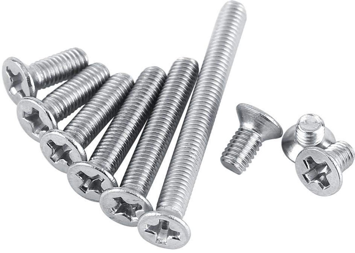 M3 RVS Schroeven Set van 100 Stuks, 9 Typen Platte Kop en Verzonken Schroeven voor Bevestiging (6mm)