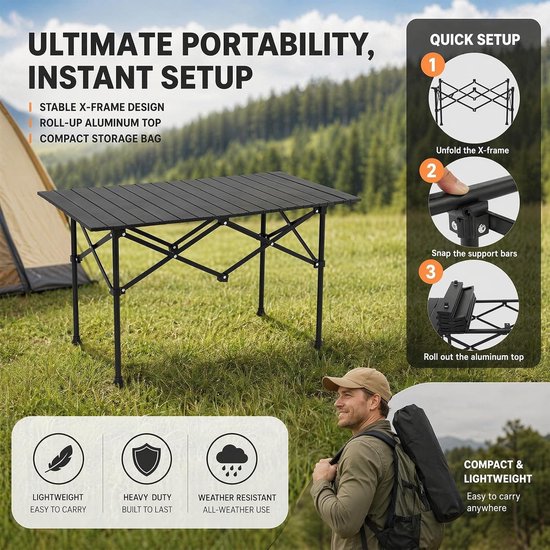 Vouwbare Campingtafel van Koolstofstaal met Tas - Ideaal voor Picknicks, Tuinfeesten en Wandelen, Afmetingen 95 x 56 x 50 cm — afbeelding 3