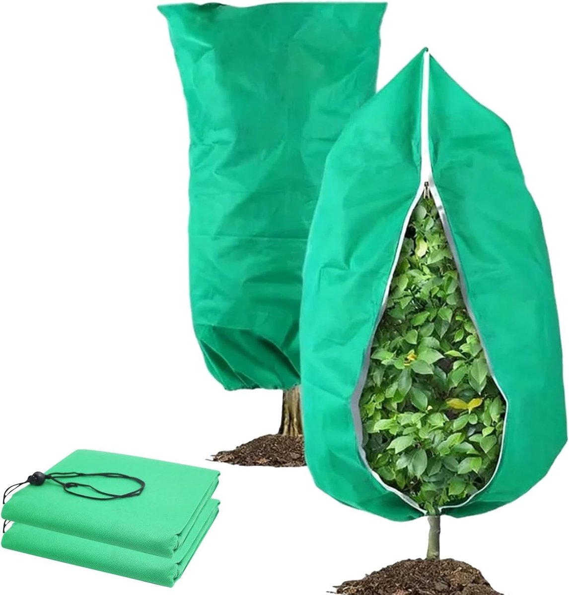 2 Stuks Beschermhoezen voor Planten 80x120cm - Winterbescherming tegen Vorst en Kou met Rits en Trekkoord voor Tuinplanten en Bomen