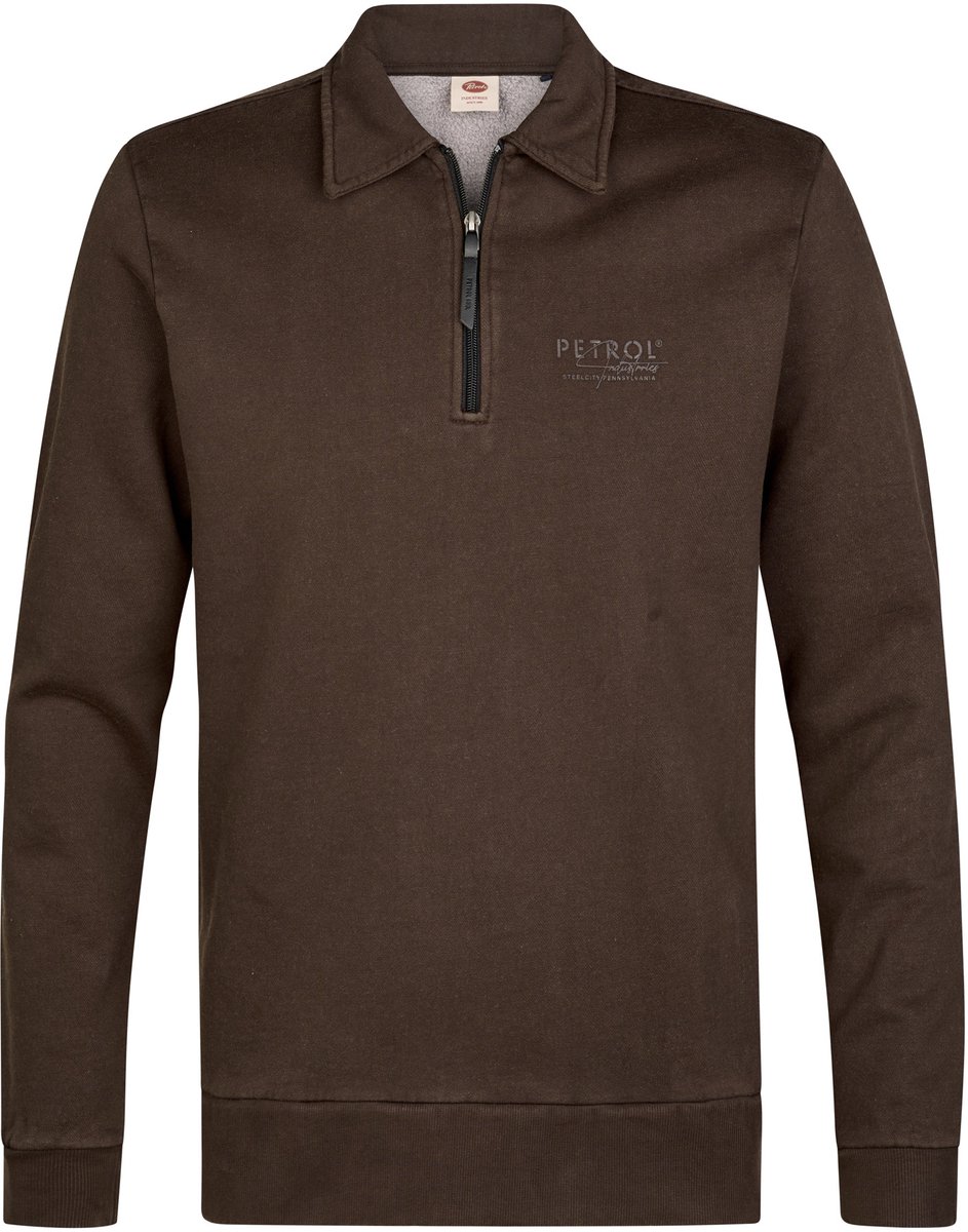 Petrol Industries - Heren Sweater met rits millhall - Bruin - Maat M
