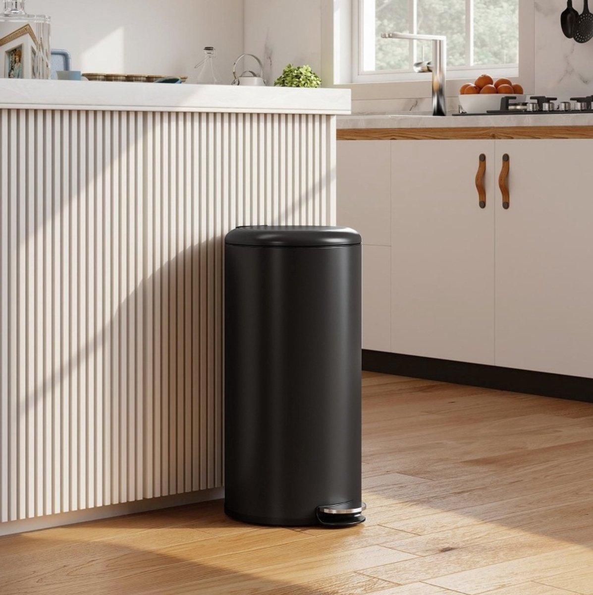 MIVRAY Prullenbak – Soft-Close Pedaalemmer – 30 L – Metaal – Zwart – Met Deksel En Losse Binnenemmer Voor Keuken, Kantoor En Badkamer