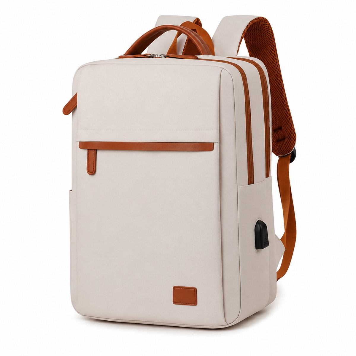 VHV - Schoolrugzak met laptopvak - USB-aansluiting - 20L - voor middelbare school en studie - Wit