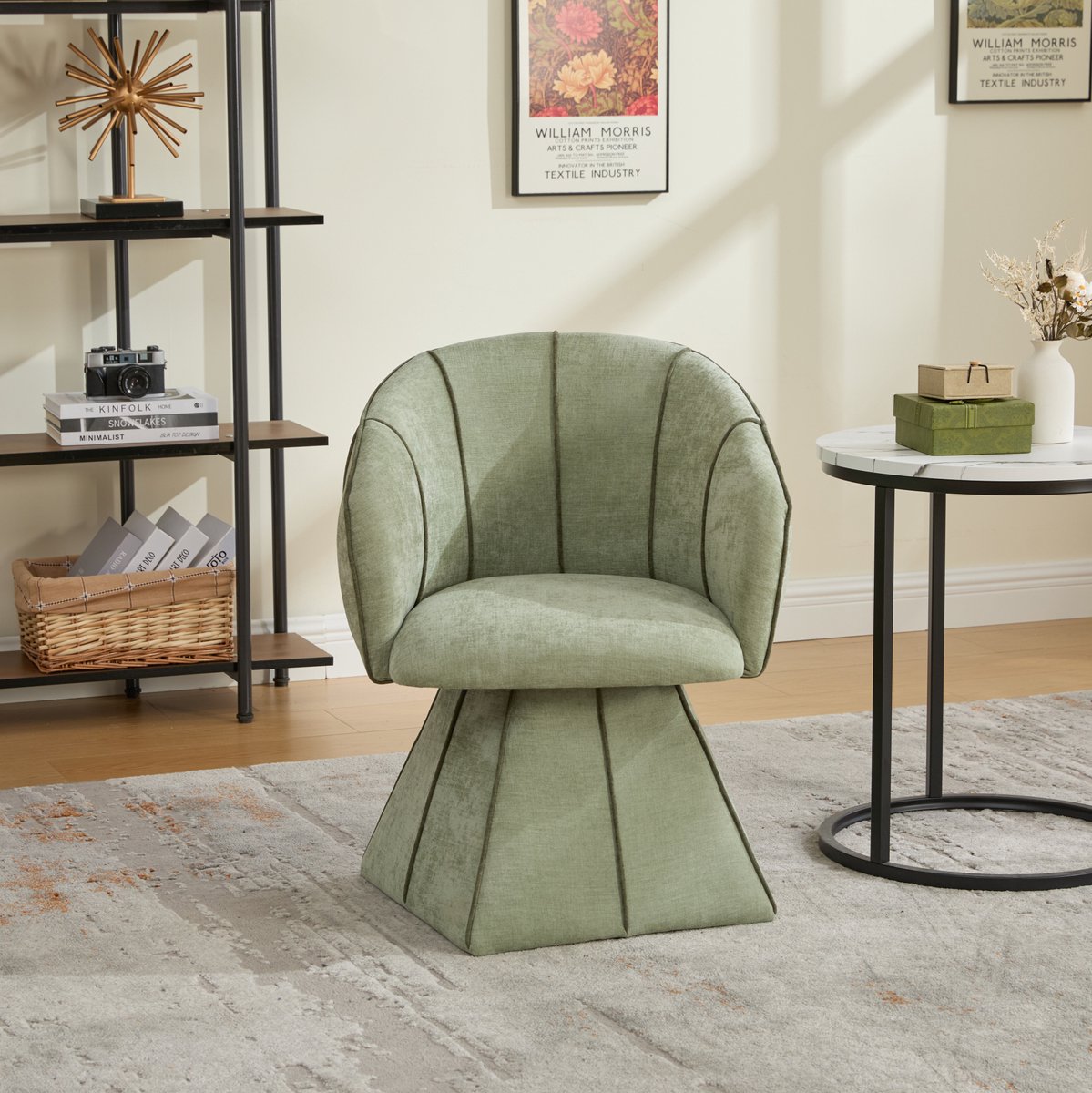 FloraGrace Fauteuil – Draaibare Fauteuil – Ergonomische Hoge Rugleuning En Brede Armleuningen – Voor Woonkamer En Slaapkamer – Chenille – Olijfgroen