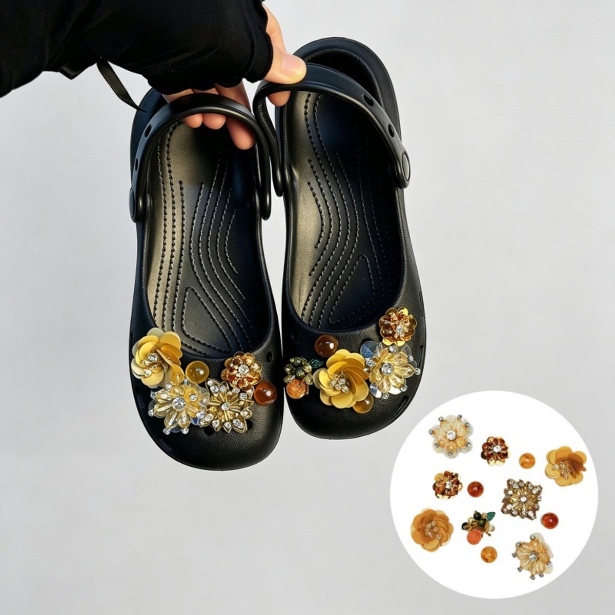 Schoenaccessoires-geschikt voor crocs charms- geschikt voor crocs pins- geschikt voor crocs Accessoires- geschikt voor Crocs Jibbitz-CJ-413 Sperensteen met champagne-gouden glans