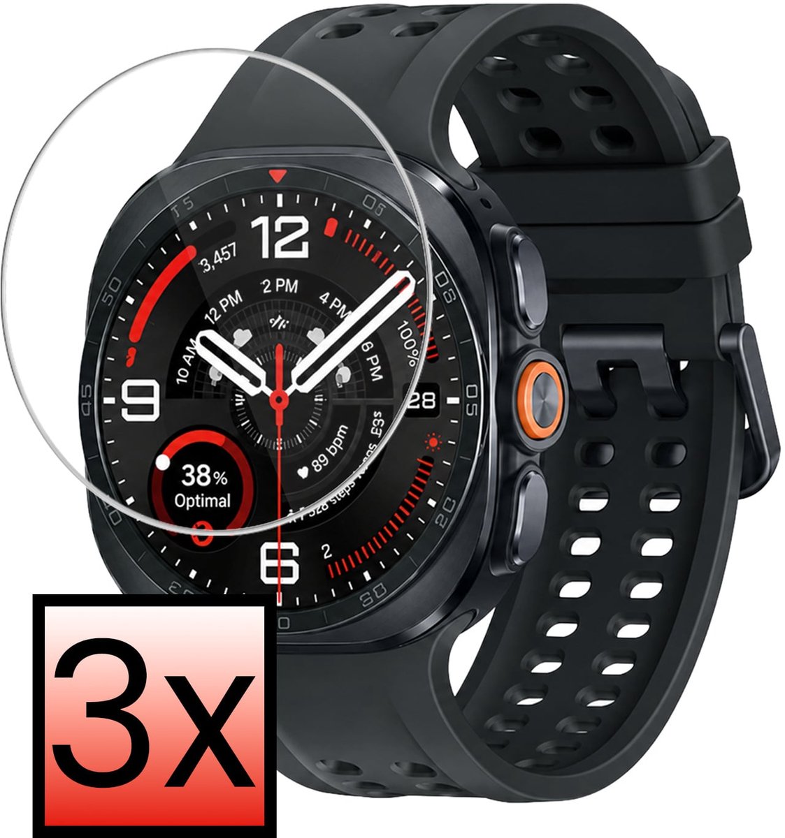 Screenprotector - 3 Stuks - Geschikt voor Samsung Watch Ultra 2 - Extra Sterk - Tempered Glass - Gehard Glas - Beschermglas Screen Cover - Bescherm Protector voor Smartwatch