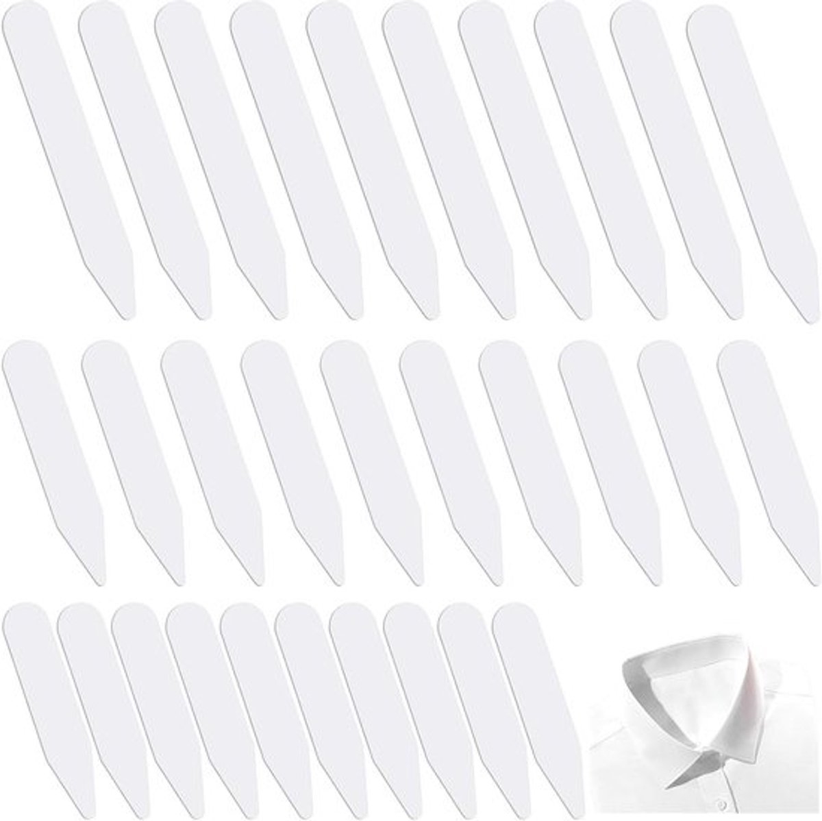 Set van 30 kraagstaafjes in kunststof voor herenoverhemden, met lengtes 5, 6 en 7 cm voor een perfecte pasvorm en stevige kraagversterking bij heren, vaders en echtgenoten