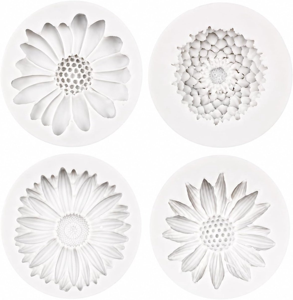 Set van 4 stuks 3D-kaarsen gietvormen voor doe-het-zelf projecten, bloemen, zonnebloemen en madeliefjes, perfect voor kaarsen en zeep maken