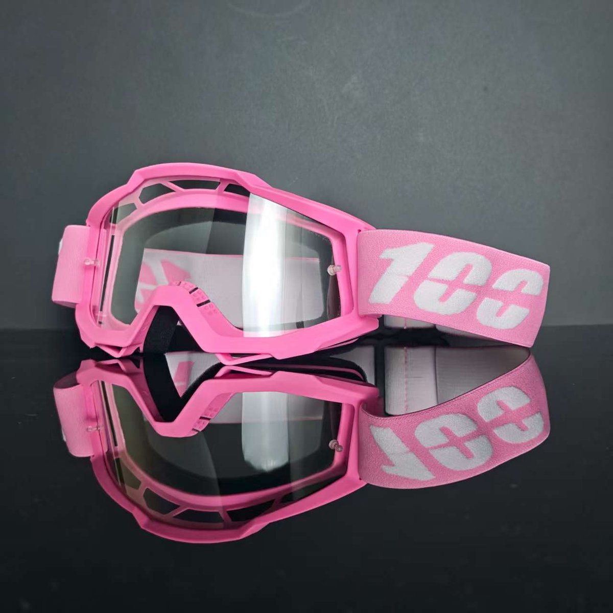 Motorbril - Winddichte motorbril - Skibril - Motorveiligheidsbril - Motocrossbril - Outdoorbril - Buitenbril - Helm met open achterkant - Roze montuur met transparante lens