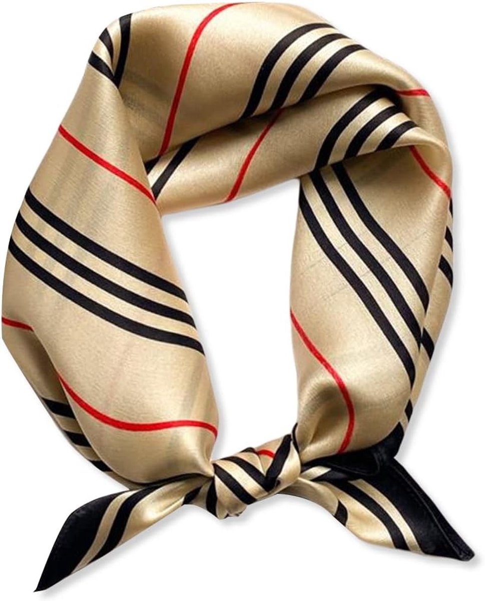 Zijden Sjaal voor Vrouwen met Geometrisch Strepenpatroon in Khaki - Multifunctionele Neckerchief en Bandana voor Diverse Stijlen