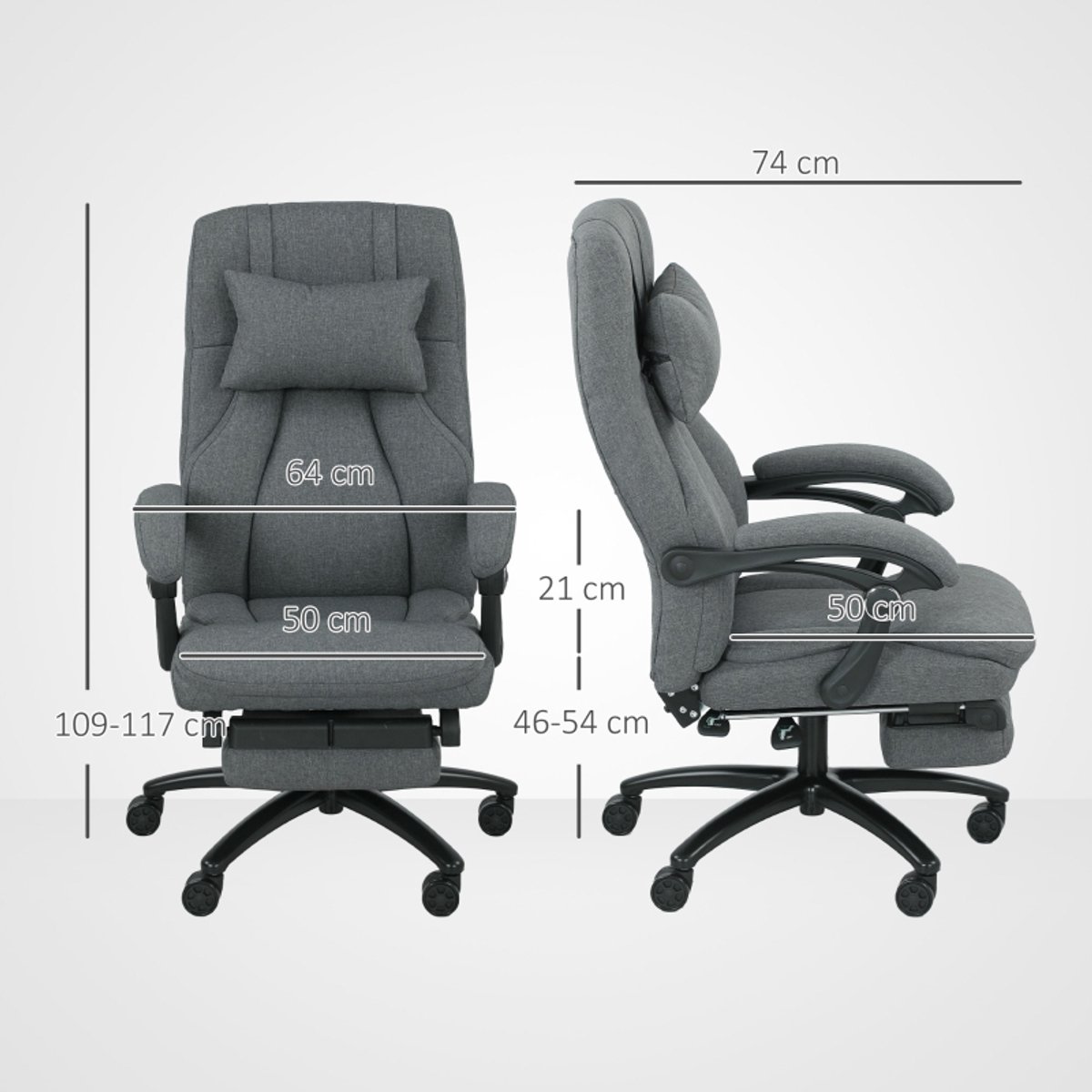 MODENUIT Bureaustoel 64 x 74 x 109-117 cm - Massage met USB-interface en voetsteun - Stof - Donkergrijs