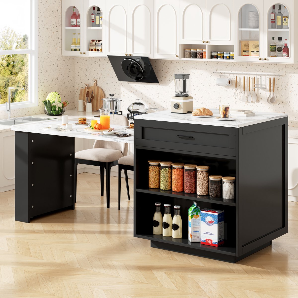 MODFU - Uitschuifbare Bartafel - Opbergruimte - Lades - Zwart