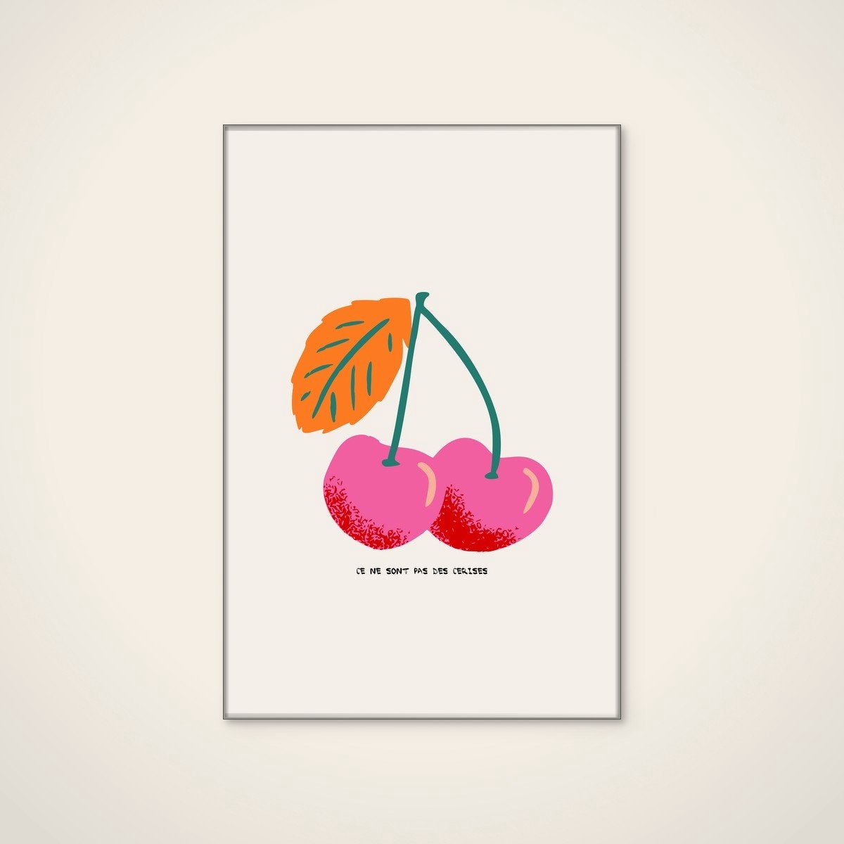 Akoestisch schilderij - 60 x 90 cm - Pink Cherries Illustration van Annick - Abstracte wanddecoratie - zilver textielframe