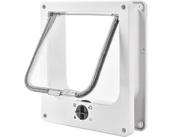 Grote kattenluik, 4-richtings magnetische sluiting, eenvoudige installatie, kattenluik, huisdierenluik, geluidsarme handbediende huisdierenluik geschikt voor muren/houten deuren/UPVC-binnendeuren (wit, maat L)