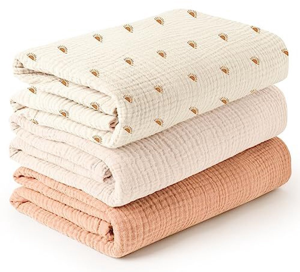 Babywikkeldekenset, 3-delig, gemaakt van een mix van katoen en bamboegaas, te gebruiken als wikkeldoek, luier, geruite slaapzak, deken, handdoek en slabbetje, Kleur 6,120*120cm
