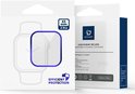 De verpakking van een 2-pack Dux Ducis screenprotectors voor een 45mm Apple Watch. De verpakking is wit met blauwe accenten.