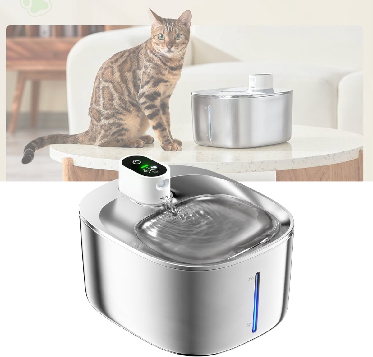 CLGP® Drinkfontein Kat - Kattenfontein - Drinkbak Hond - Waterdispenser - Zilver