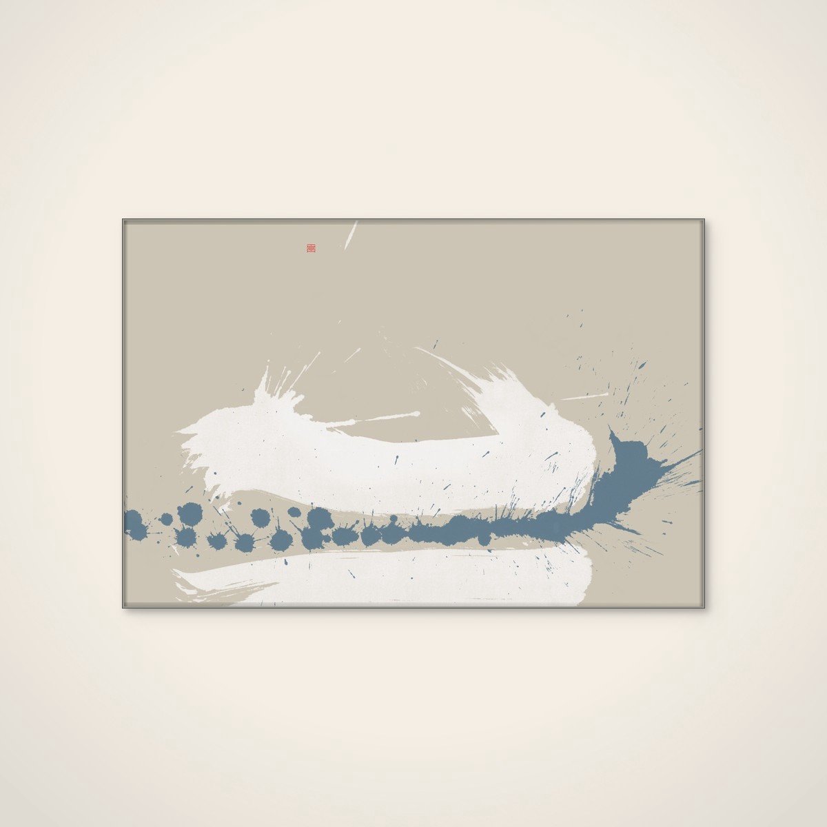 Akoestisch schilderij - 90 x 60 cm - Blue White Abstract Strokes van Thoth Adan - Abstracte wanddecoratie - zilver textielframe