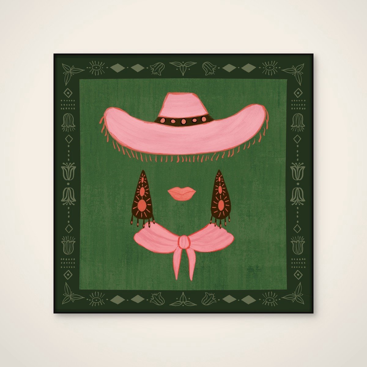 Akoestisch schilderij - 80 x 80 cm - Pink Cowgirl Chic van Aliya Putrus - Abstracte wanddecoratie - zwart textielframe