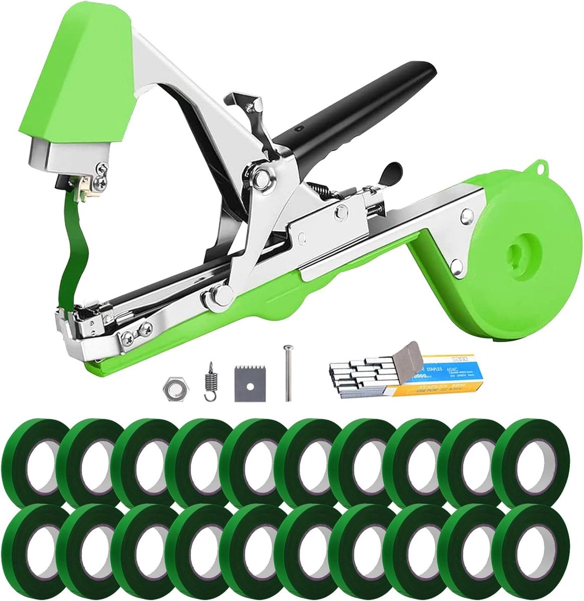 Plant Tying Machine met 1 Doos Nietjes en 20 Rollen Tuinbindband - Ideaal voor Druiven, Frambozen en Groenten