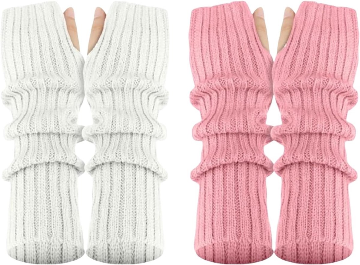Kawaii Arm Warmers voor Meisjes, Schattige Vingerloze Gebreide Handschoenen, Y2K en Gothic Stijl, Multicolor, Maat L